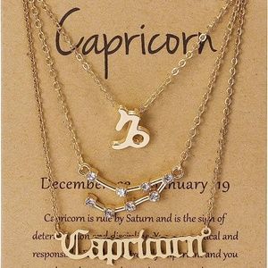 3pcs Gold Capricorn Zodiac Sign Necklace